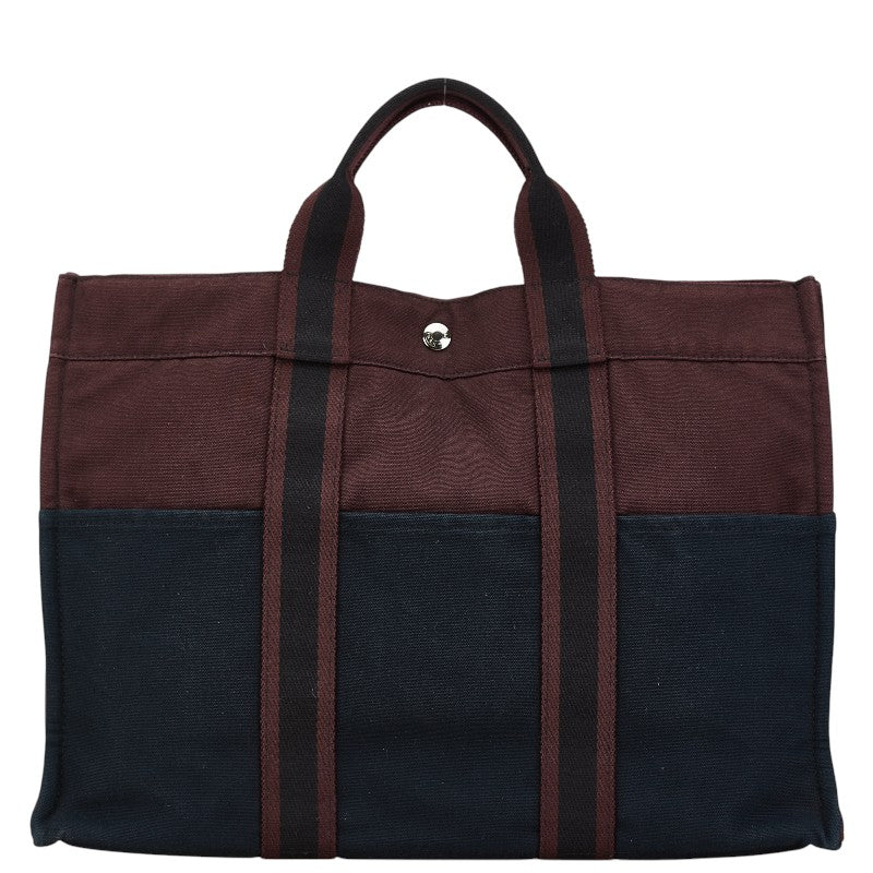 エルメス フールトゥ トートMM トートバッグ ワインレッド ブラック キャンバス レディース HERMES 【中古】