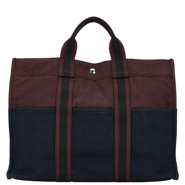 エルメス フールトゥ トートMM トートバッグ ワインレッド ブラック キャンバス レディース HERMES 【中古】