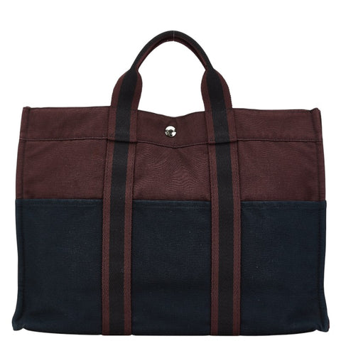 エルメス フールトゥ トートMM トートバッグ ワインレッド ブラック キャンバス レディース HERMES 【中古】