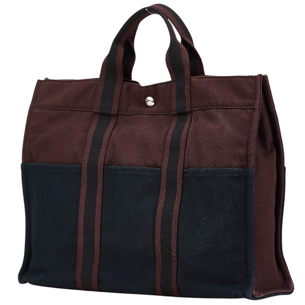 エルメス フールトゥ トートMM トートバッグ ワインレッド ブラック キャンバス レディース HERMES 【中古】