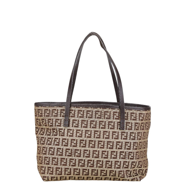 フェンディ ズッキーノ ミニハンドバッグ ベージュ ブラウン キャンバス レザー レディース FENDI 【中古】