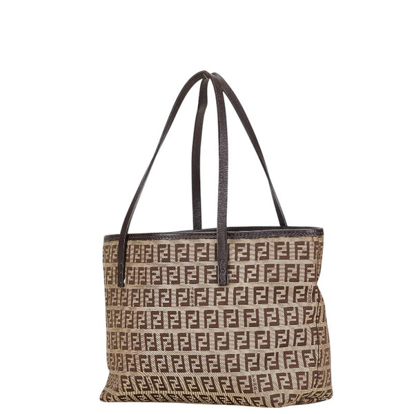 フェンディ ズッキーノ ミニハンドバッグ ベージュ ブラウン キャンバス レザー レディース FENDI 【中古】