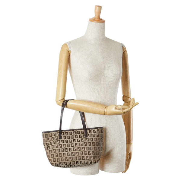 フェンディ ズッキーノ ミニハンドバッグ ベージュ ブラウン キャンバス レザー レディース FENDI 【中古】