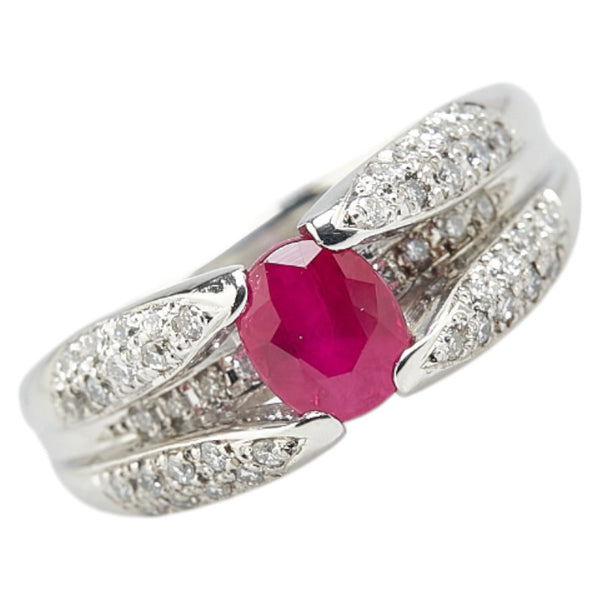 Pt900 プラチナ ルビー1.04ct ダイヤ0.26ct リング 指輪 レディース 10号 【中古】