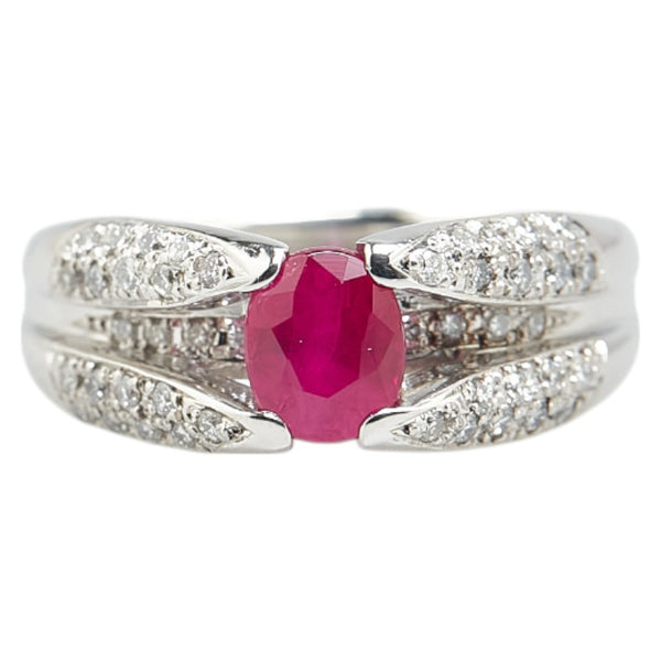 Pt900 プラチナ ルビー1.04ct ダイヤ0.26ct リング 指輪 レディース 10号 【中古】