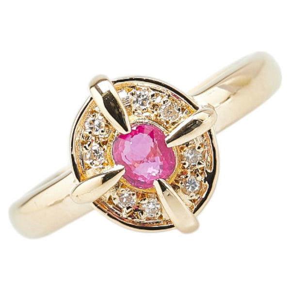 K18YG イエローゴールド ルビー0.25ct ダイヤ0.05ct リング 指輪 レディース 12号 【中古】