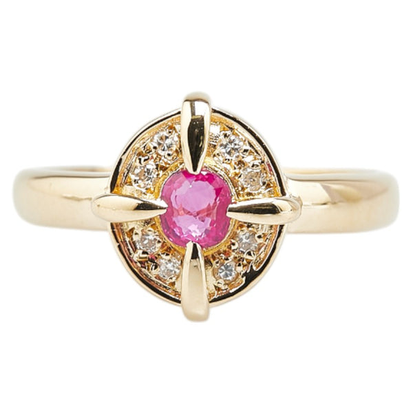 K18YG イエローゴールド ルビー0.25ct ダイヤ0.05ct リング 指輪 レディース 12号 【中古】
