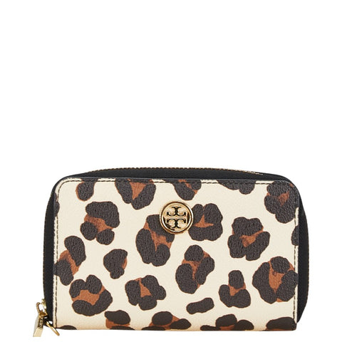 トリーバーチ レオパード ラウンドファスナー 長財布 ベージュ ブラウン PVC レザー レディース Tory Burch 【中古】