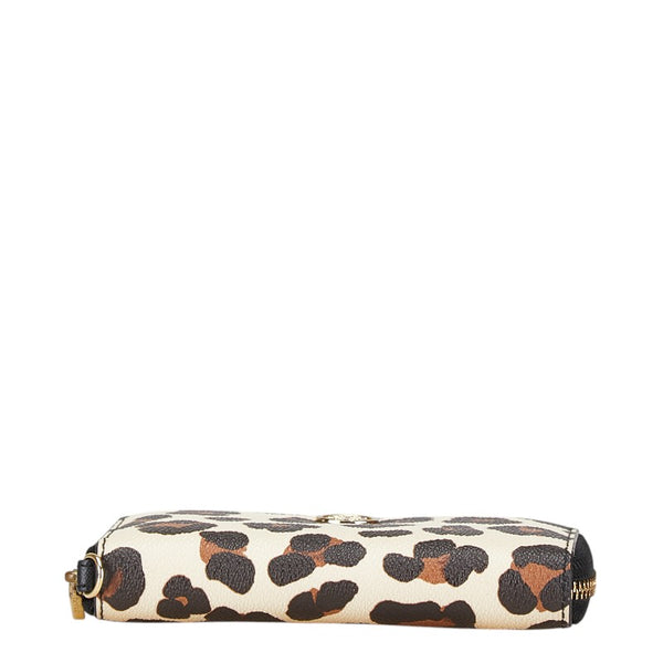 トリーバーチ レオパード ラウンドファスナー 長財布 ベージュ ブラウン PVC レザー レディース Tory Burch 【中古】
