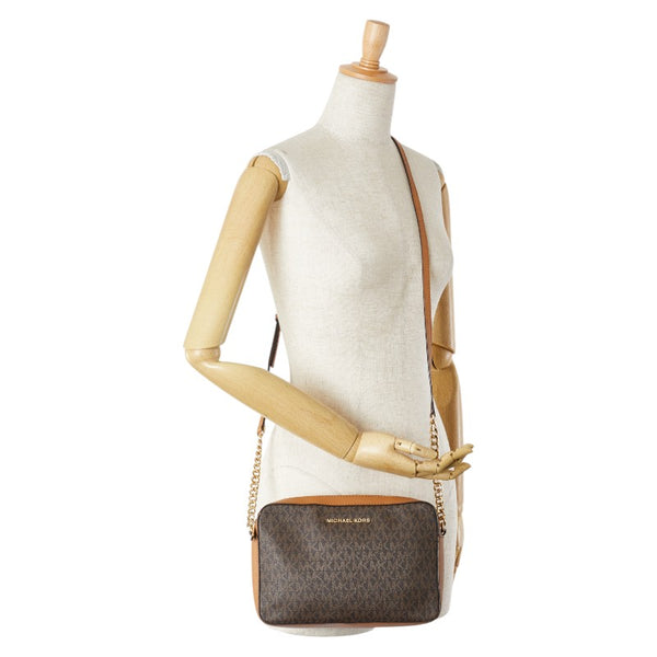 マイケルコース シグネチャー 斜め掛け チェーン ショルダーバッグ 35F8GTTC3B ブラウン PVC レザー レディース Michael Kors 【中古】