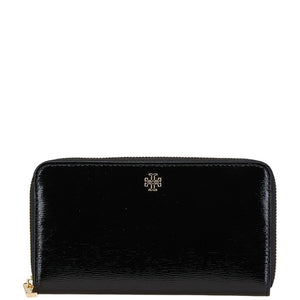 トリーバーチ ロゴ金具 ラウンドファスナー 長財布 ブラック エナメル レディース Tory Burch 【中古】