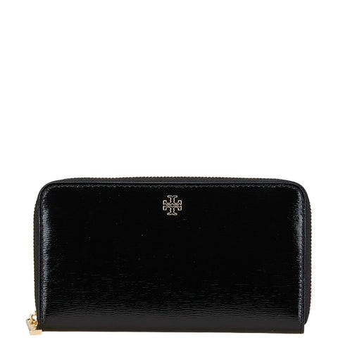 トリーバーチ ロゴ金具 ラウンドファスナー 長財布 ブラック エナメル レディース Tory Burch 【中古】