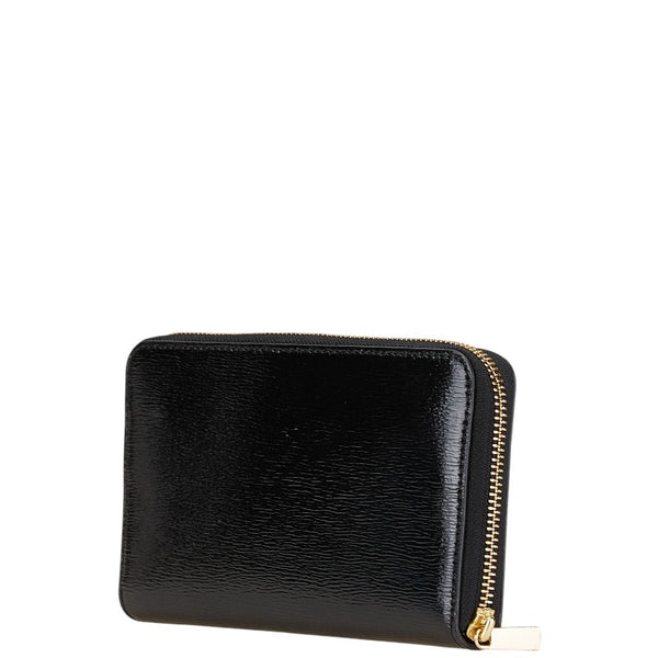 トリーバーチ ロゴ金具 ラウンドファスナー 長財布 ブラック エナメル レディース Tory Burch 【中古】