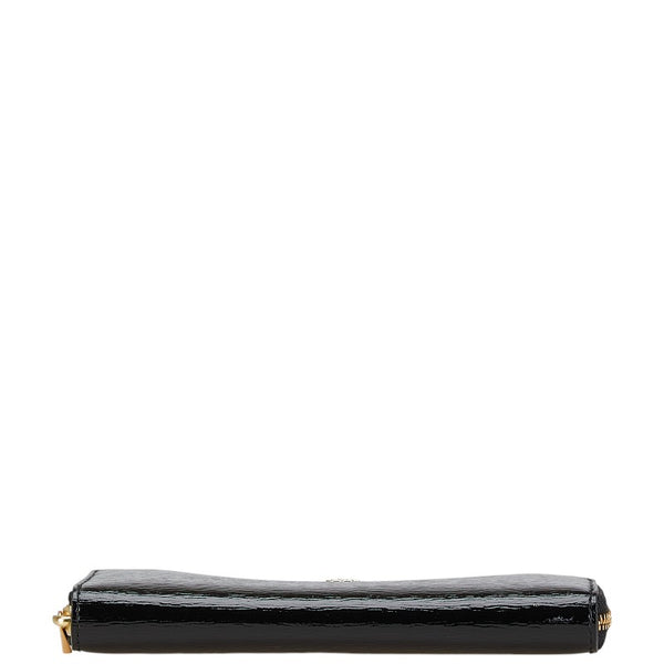 トリーバーチ ロゴ金具 ラウンドファスナー 長財布 ブラック エナメル レディース Tory Burch 【中古】