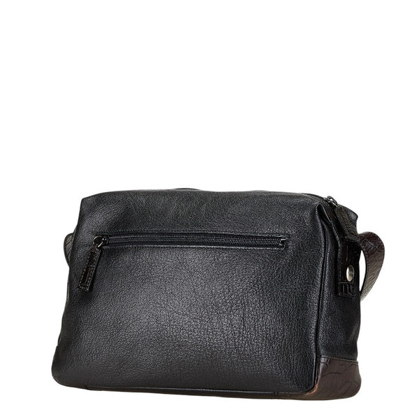 Les sacs Adam ルサックアダム クロコ型押し 斜め掛け ショルダーバッグ ブラック レザー レディース 【中古】