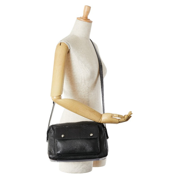 Les sacs Adam ルサックアダム クロコ型押し 斜め掛け ショルダーバッグ ブラック レザー レディース 【中古】