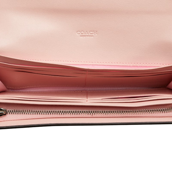 コーチ シグネチャー 長財布 ピンク ベージュ PVC レザー レディース COACH 【中古】