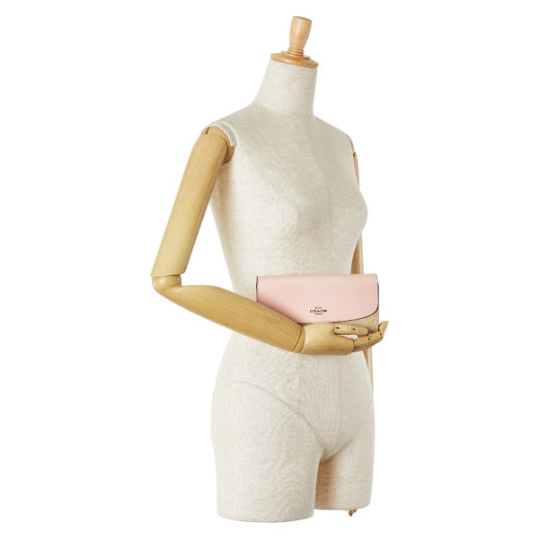 コーチ シグネチャー 長財布 ピンク ベージュ PVC レザー レディース COACH 【中古】