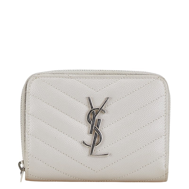 サンローラン モノグラム キルティング 二つ折り財布 コンパクトウォレット 403723 グレー レザー レディース SAINT LAURENT 【中古】