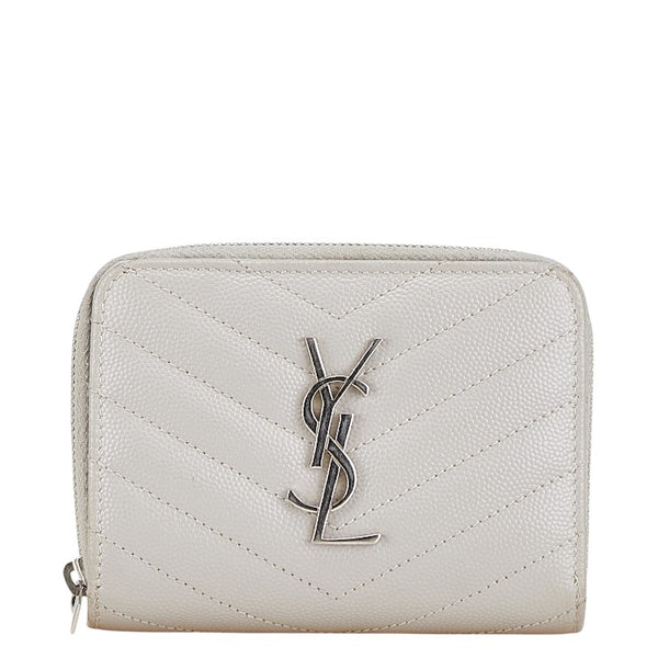 サンローラン モノグラム キルティング 二つ折り財布 コンパクトウォレット 403723 グレー レザー レディース SAINT LAURENT 【中古】