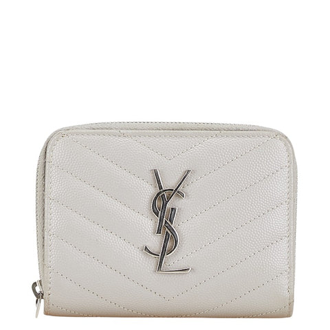 サンローラン モノグラム キルティング 二つ折り財布 コンパクトウォレット 403723 グレー レザー レディース SAINT LAURENT 【中古】