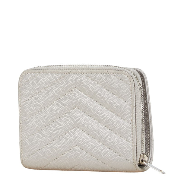 サンローラン モノグラム キルティング 二つ折り財布 コンパクトウォレット 403723 グレー レザー レディース SAINT LAURENT 【中古】