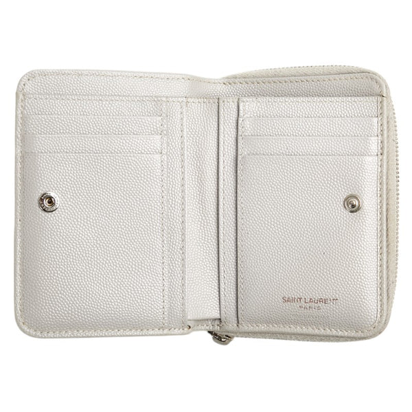 サンローラン モノグラム キルティング 二つ折り財布 コンパクトウォレット 403723 グレー レザー レディース SAINT LAURENT 【中古】