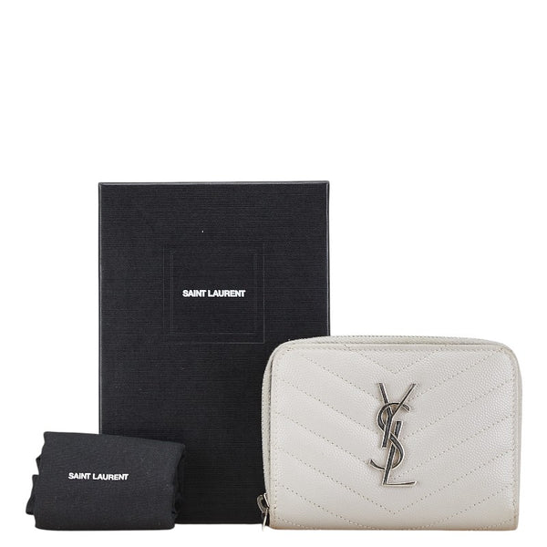 サンローラン モノグラム キルティング 二つ折り財布 コンパクトウォレット 403723 グレー レザー レディース SAINT LAURENT 【中古】