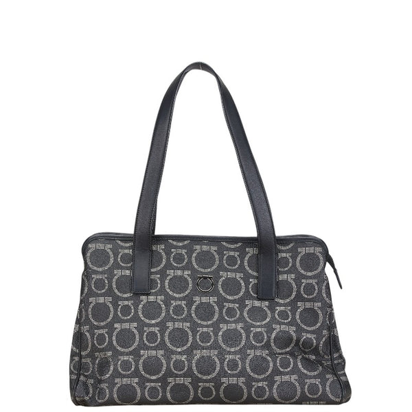 サルヴァトーレフェラガモ ガンチーニ トートバッグ ハンドバッグ AU-21/7919 ブラック シルバー PVC レザー レディース Salvatore Ferragamo 【中古】