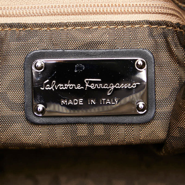 サルヴァトーレフェラガモ ガンチーニ トートバッグ ハンドバッグ AU-21/7919 ブラック シルバー PVC レザー レディース Salvatore Ferragamo 【中古】