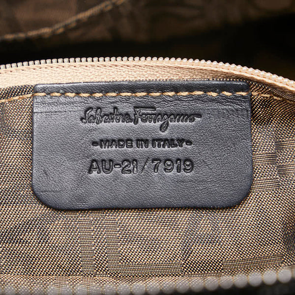 サルヴァトーレフェラガモ ガンチーニ トートバッグ ハンドバッグ AU-21/7919 ブラック シルバー PVC レザー レディース Salvatore Ferragamo 【中古】