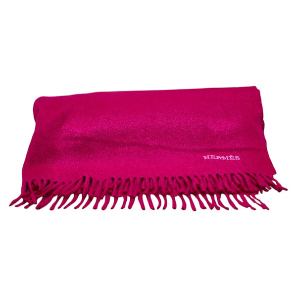 エルメス ロゴ フリンジ ショール マフラー ピンク カシミヤ レディース HERMES 【中古】