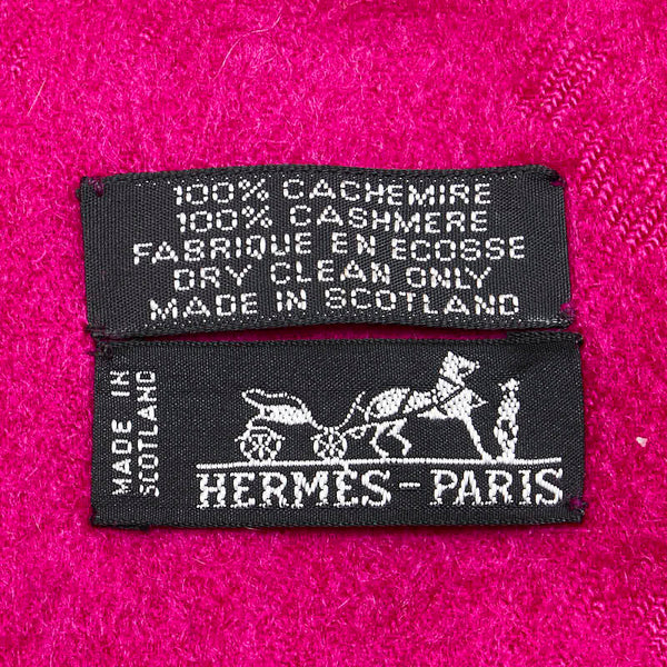 エルメス ロゴ フリンジ ショール マフラー ピンク カシミヤ レディース HERMES 【中古】