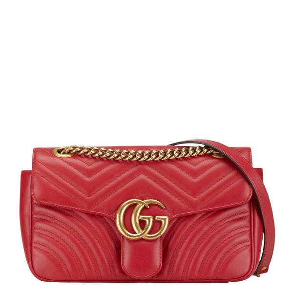 グッチ GGマーモント キルティング チェーンショルダーバッグ 443497 ハイビスカスレッド レザー レディース GUCCI 【中古】