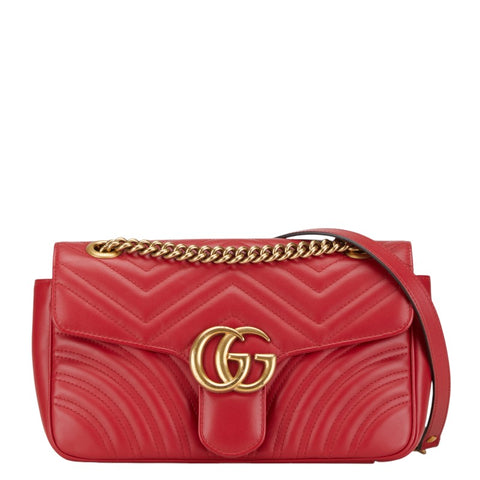 グッチ GGマーモント キルティング チェーンショルダーバッグ 443497 ハイビスカスレッド レザー レディース GUCCI 【中古】