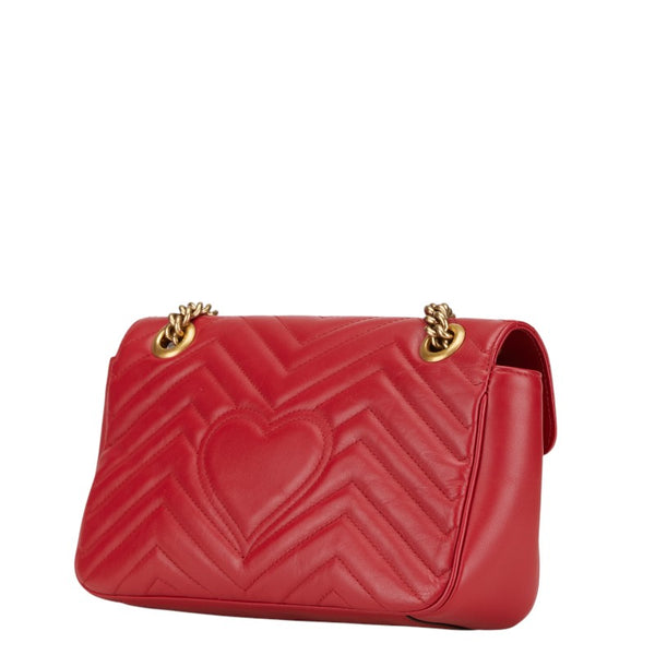 グッチ GGマーモント キルティング チェーンショルダーバッグ 443497 ハイビスカスレッド レザー レディース GUCCI 【中古】