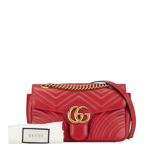 グッチ GGマーモント キルティング チェーンショルダーバッグ 443497 ハイビスカスレッド レザー レディース GUCCI 【中古】
