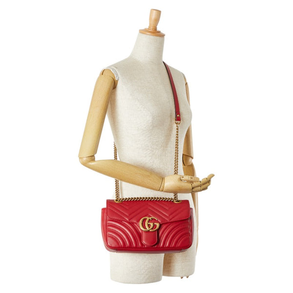 グッチ GGマーモント キルティング チェーンショルダーバッグ 443497 ハイビスカスレッド レザー レディース GUCCI 【中古】