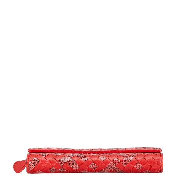 ボッテガヴェネタ イントレチャート 長財布 レッド  レザー パイソン レディース BOTTEGAVENETA 【中古】