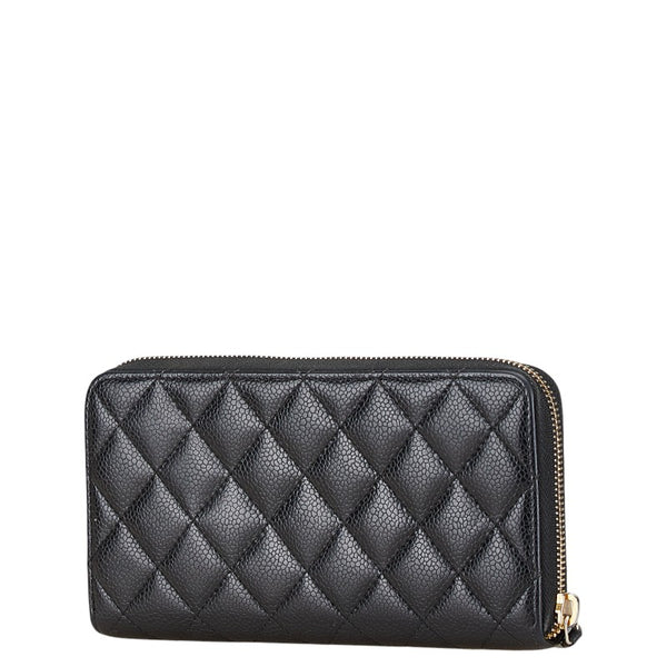 シャネル ココマーク マトラッセ ラウンドファスナー 長財布 ブラック キャビアスキン レディース CHANEL 【中古】