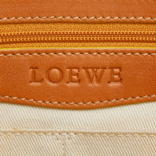 ロエベ アナグラム センダ ハンドバッグ ピンク ブラウン キャンバス レザー レディース LOEWE 【中古】