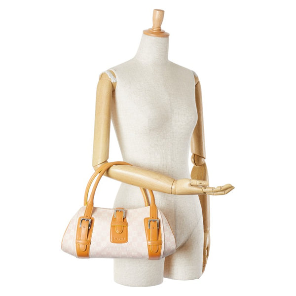 ロエベ アナグラム センダ ハンドバッグ ピンク ブラウン キャンバス レザー レディース LOEWE 【中古】