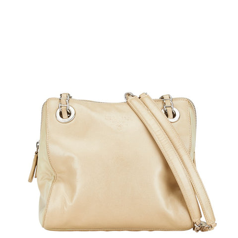 プラダ チェーン ショルダーバッグ B4590 ベージュ リノ レザー ナイロン レディース PRADA 【中古】