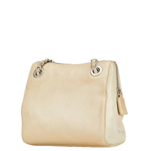 プラダ チェーン ショルダーバッグ B4590 ベージュ リノ レザー ナイロン レディース PRADA 【中古】
