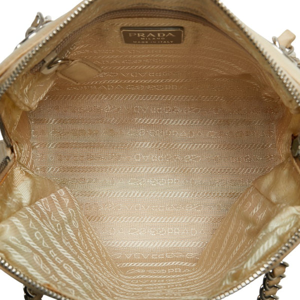 プラダ チェーン ショルダーバッグ B4590 ベージュ リノ レザー ナイロン レディース PRADA 【中古】