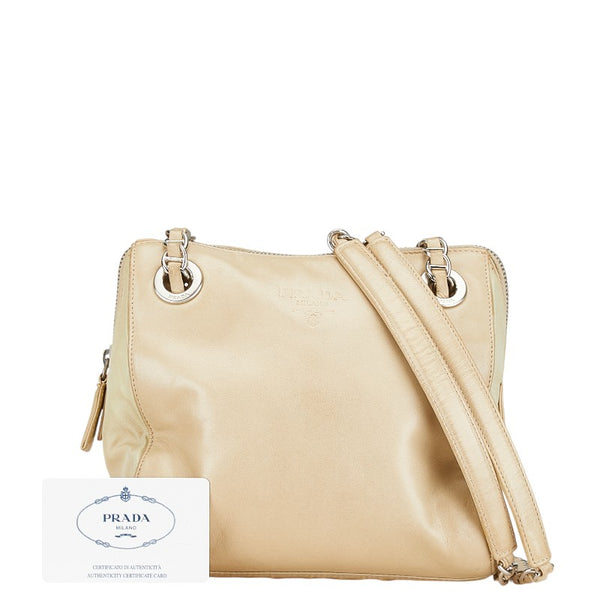 プラダ チェーン ショルダーバッグ B4590 ベージュ リノ レザー ナイロン レディース PRADA 【中古】