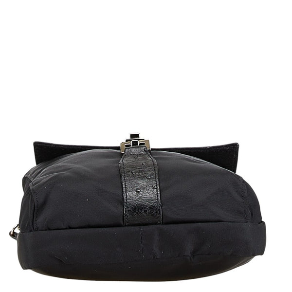 サルヴァトーレフェラガモ オーストリッチ ショルダーバッグ ブラック レザー ナイロン レディース Salvatore Ferragamo 【中古】