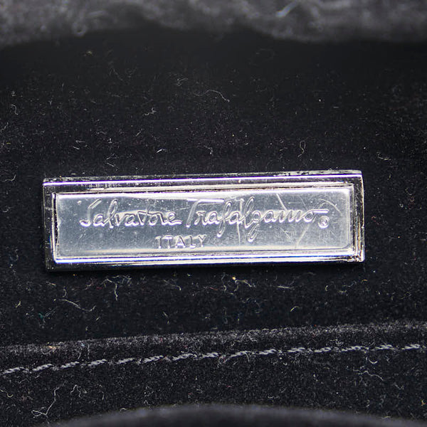 サルヴァトーレフェラガモ オーストリッチ ショルダーバッグ ブラック レザー ナイロン レディース Salvatore Ferragamo 【中古】