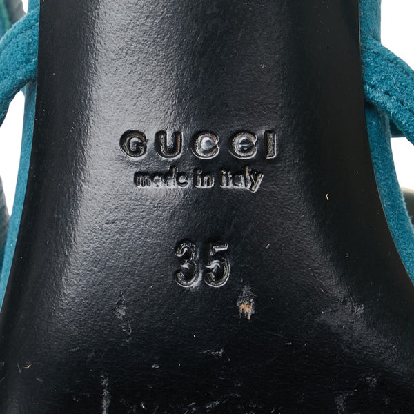 グッチ インターロッキングG ミュール サンダル サイズ：35 グリーン スウェット レザー レディース GUCCI 【中古】