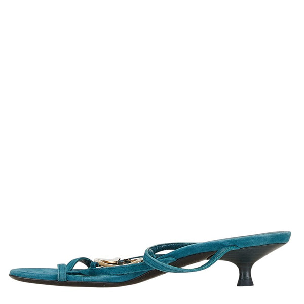 グッチ インターロッキングG ミュール サンダル サイズ：35 グリーン スウェット レザー レディース GUCCI 【中古】